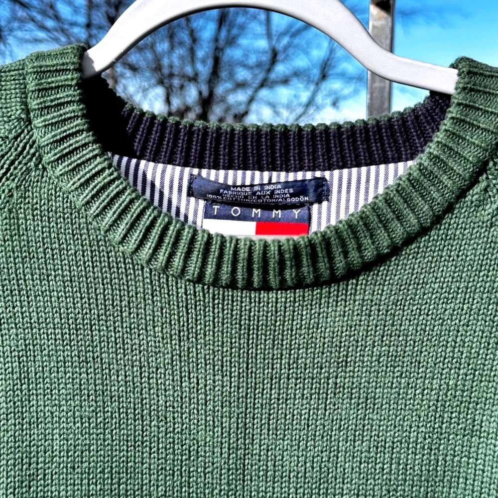 Tommy Hilfiger Men's Green‎ Knit Sweater Crew Neck Preppy Grandpa 90s Large
